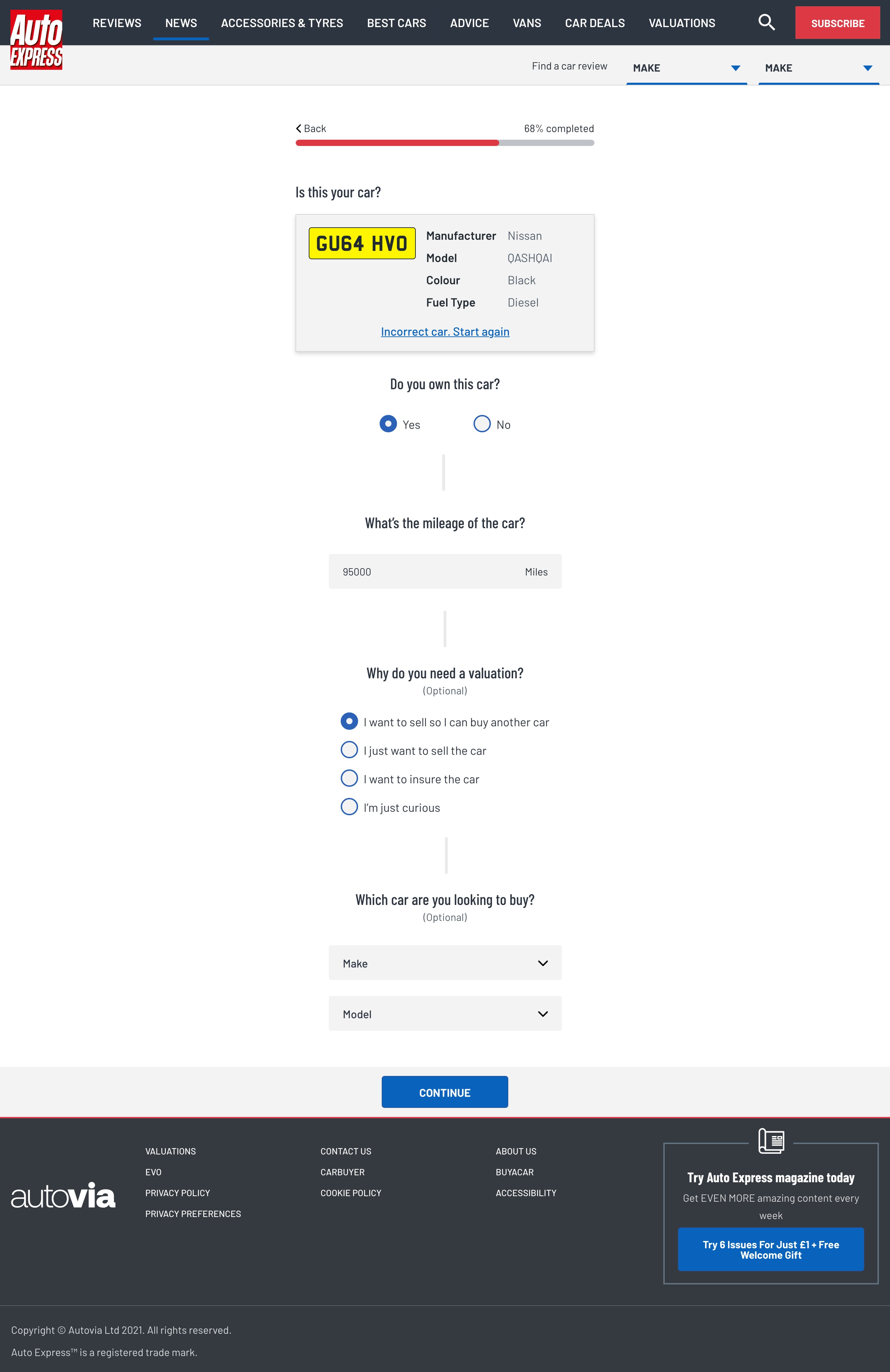 Valuation tool user journey