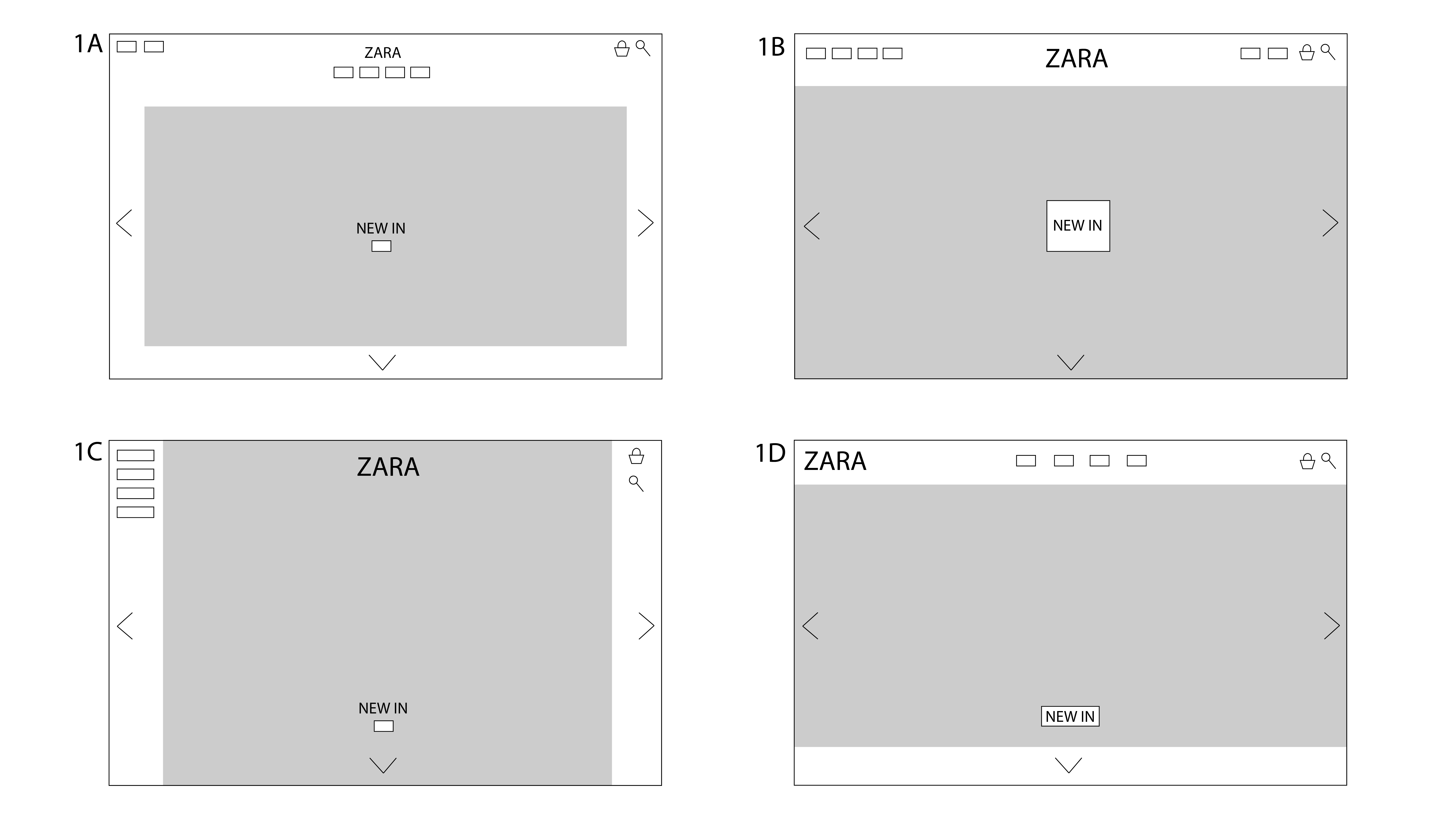 Zara Low Fidelity Home Screens