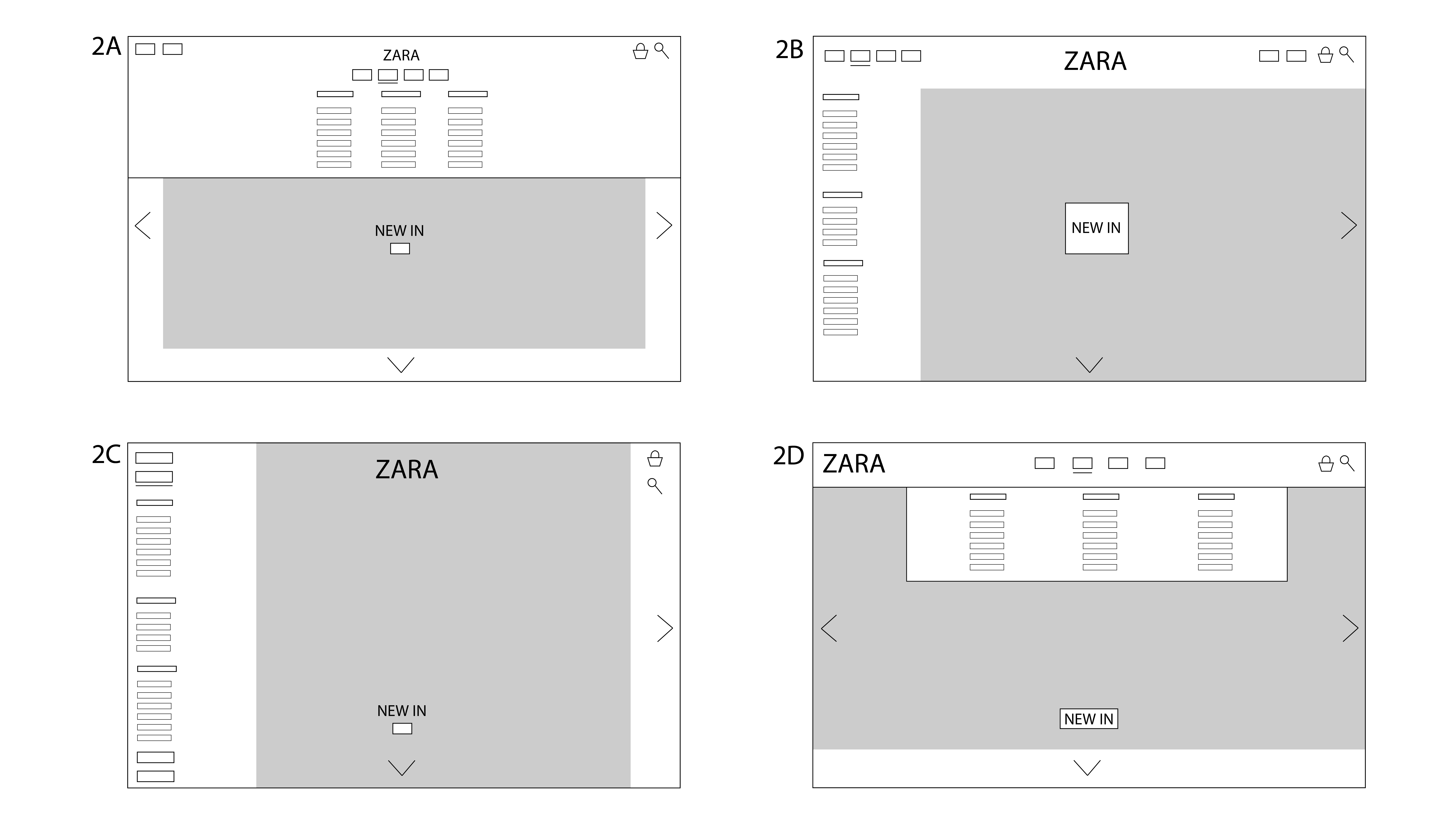 Zara Low Fidelity Menus